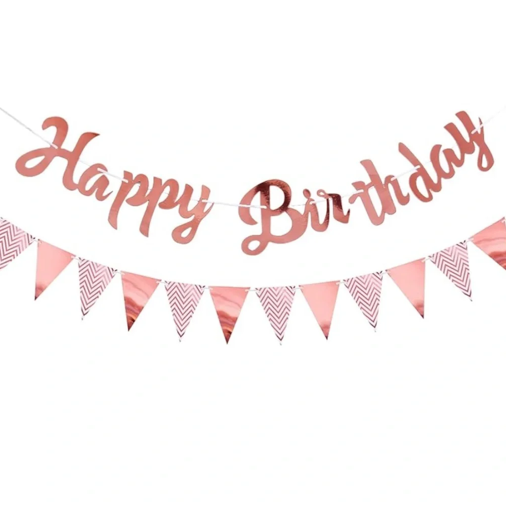 Rose Gold Paper Fans, Happy Birthday banner& pendant banner